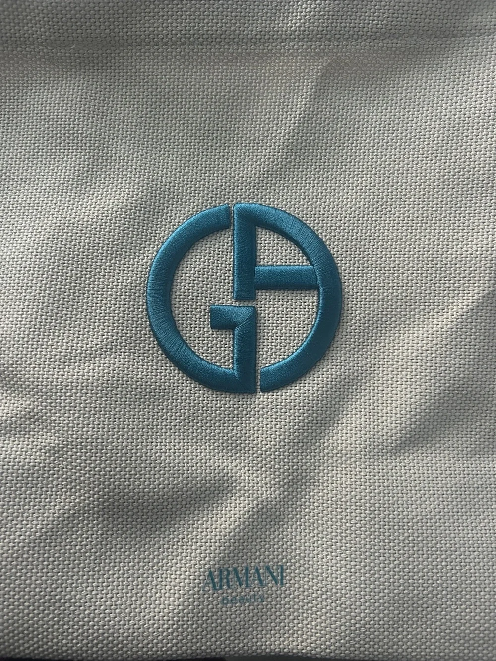 Giorgio Armani Cream Canvas Tote with Teal Logo